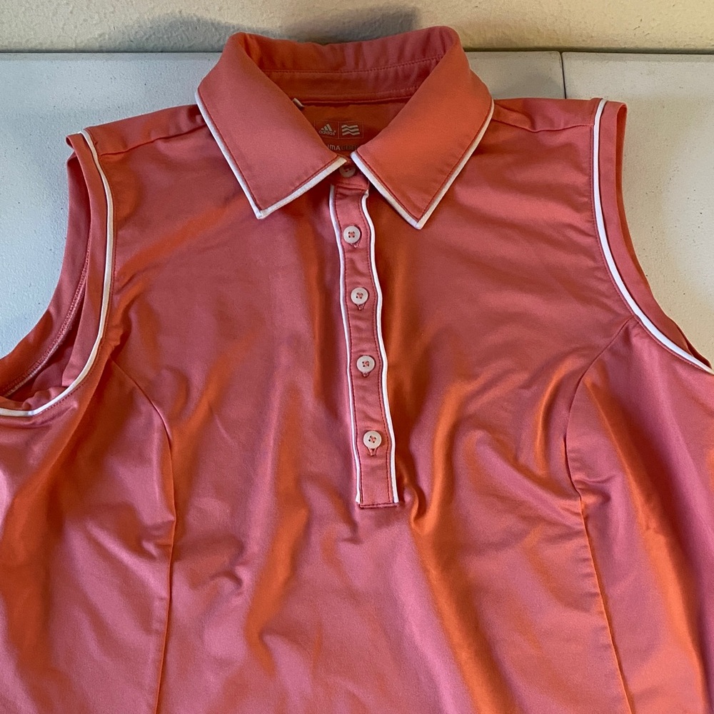 Adidas Golf Polo Women's Coral ClimaCool 1/2 Button Down Sleeveless Top Sz M